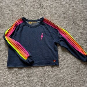 Aviator Nation Navy Sweatshirt with Rainbow Stripes, size XL